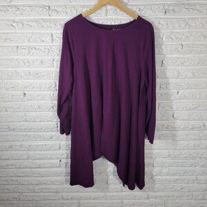 Roamans Womens Top 1X Plus Tunic Purple Cotton 3/4 Sleeve Asymmetric PUR8E